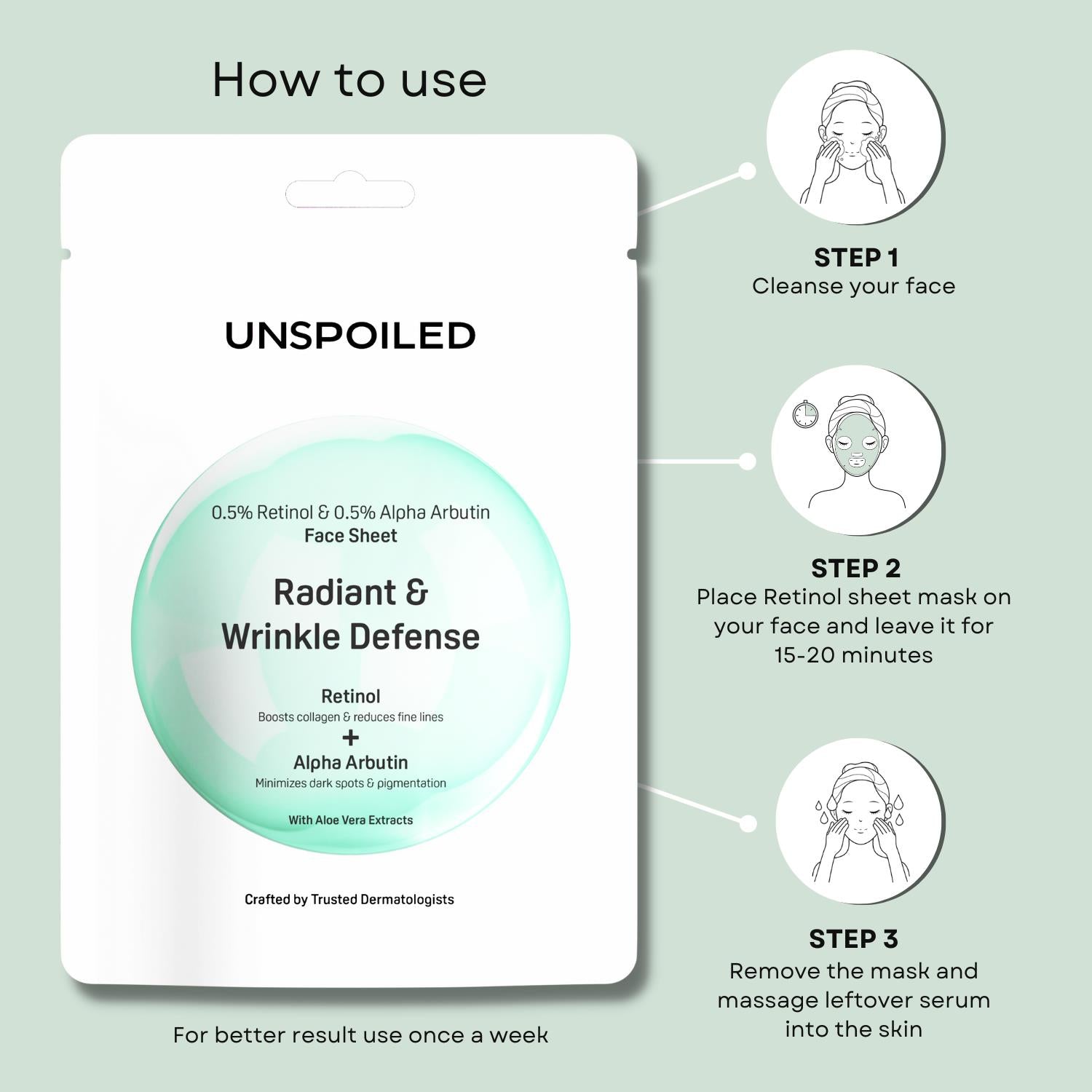 Radiant Wrinkle Defense Face Sheet Mask 0.5% Retinol & 0.5% Alpha Arbutin