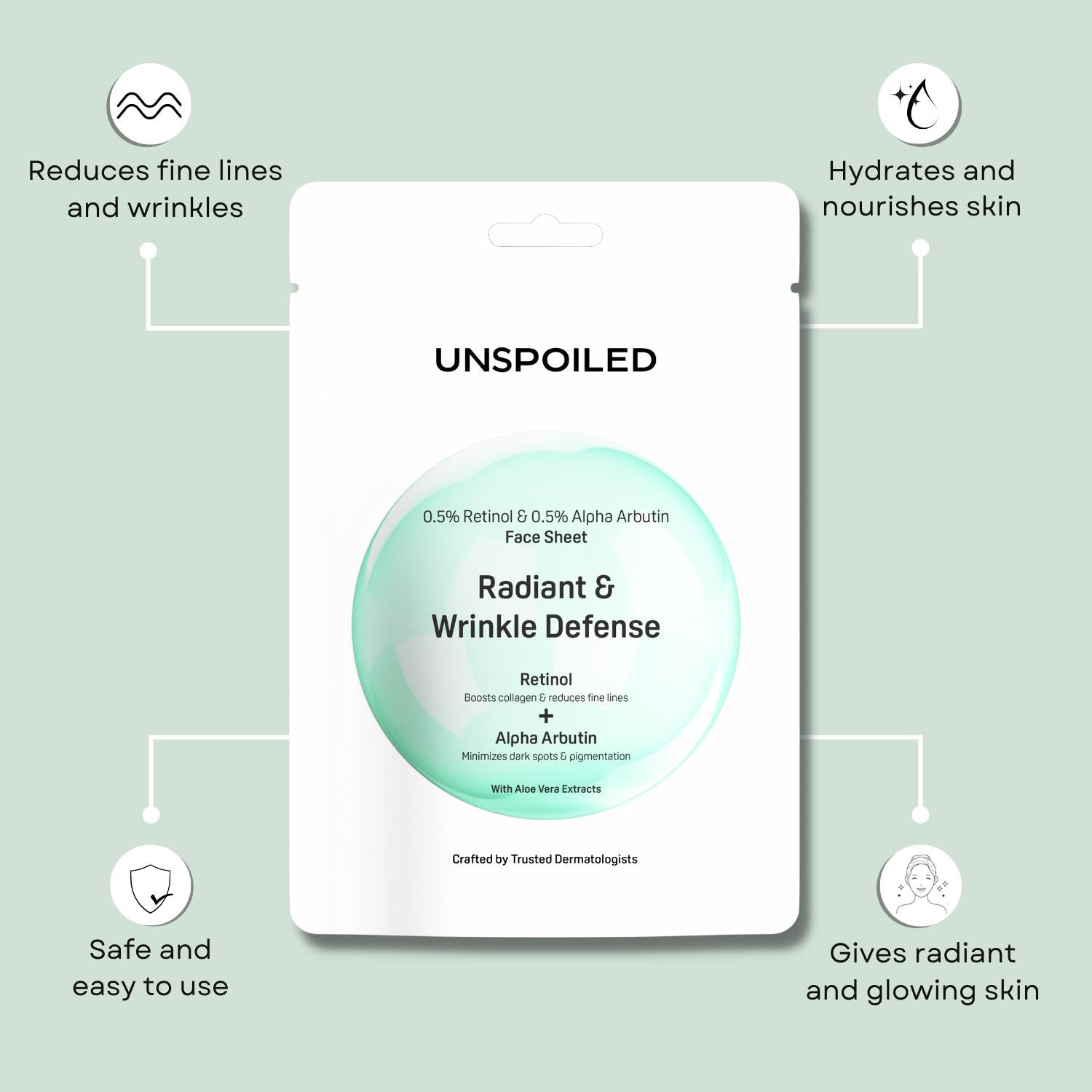 Radiant Wrinkle Defense Face Sheet Mask 0.5% Retinol & 0.5% Alpha Arbutin